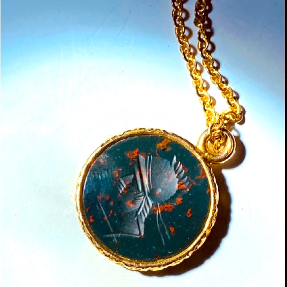 Rare 9k Gold Edged Antique European Hermes Victorian Intaglio Necklace WChain 275$